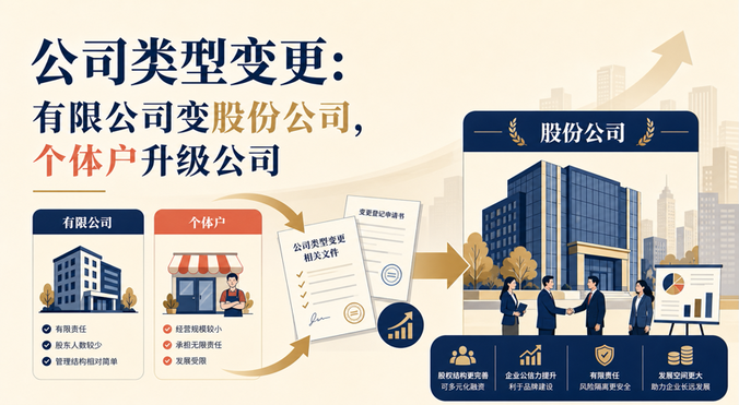 公司类型变更：有限公司变股份公司，个体户升级公司
